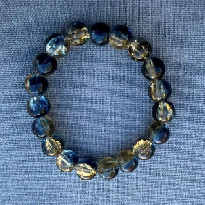 Artisan Glass Bead Bracelet Handmade Blue Crackled Glass Stretch